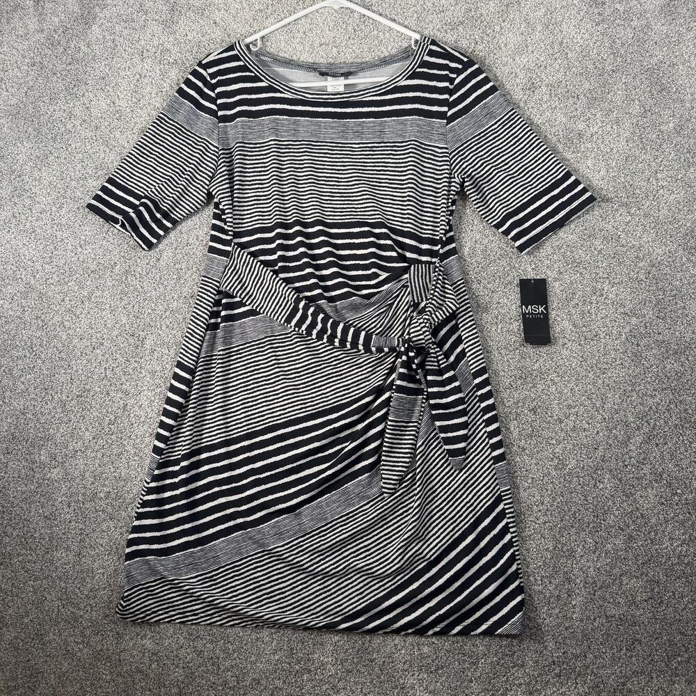 MSK Petite A-Line Dress PL Striped Faux Wrap Classic Nautical Business Casual